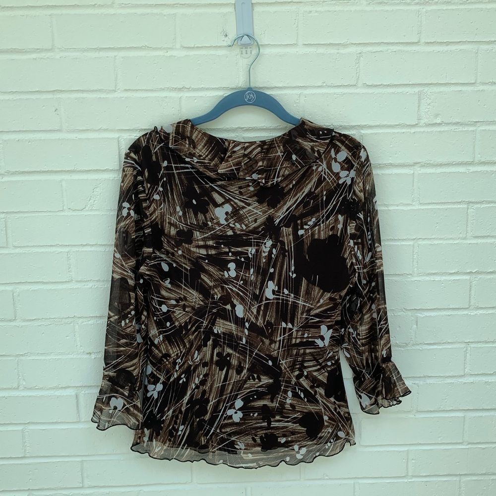 Floral Brown Ruffle Patterned Blouse - Picture 3 of 7